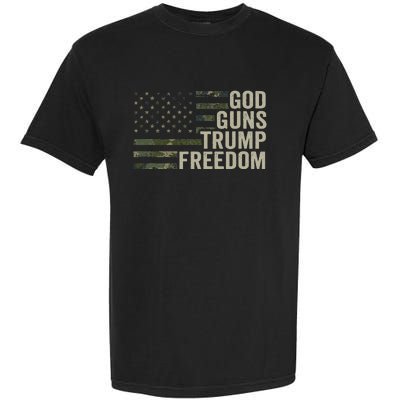 God Guns Trump Freedom Funny Camouflage Pro Gun Usa Flag Garment-Dyed Heavyweight T-Shirt