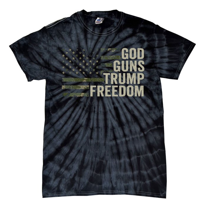 God Guns Trump Freedom Funny Camouflage Pro Gun Usa Flag Tie-Dye T-Shirt