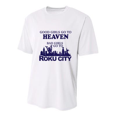 Good Go To Heaven Bad Go To Roku City Youth Performance Sprint T-Shirt