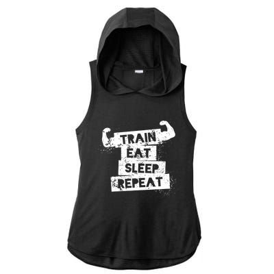 Gym Gift Train Eat Sleep Repeat Gift Ladies PosiCharge Tri-Blend Wicking Draft Hoodie Tank