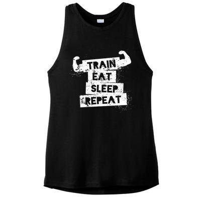 Gym Gift Train Eat Sleep Repeat Gift Ladies PosiCharge Tri-Blend Wicking Tank