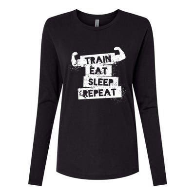 Gym Gift Train Eat Sleep Repeat Gift Womens Cotton Relaxed Long Sleeve T-Shirt