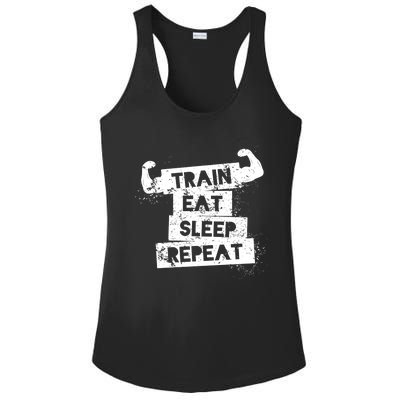 Gym Gift Train Eat Sleep Repeat Gift Ladies PosiCharge Competitor Racerback Tank