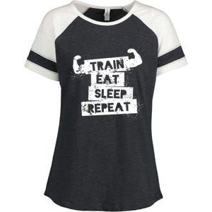 Gym Gift Train Eat Sleep Repeat Gift Enza Ladies Jersey Colorblock Tee