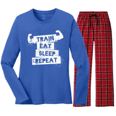 Gym Gift Train Eat Sleep Repeat Gift Women's Long Sleeve Flannel Pajama Set 