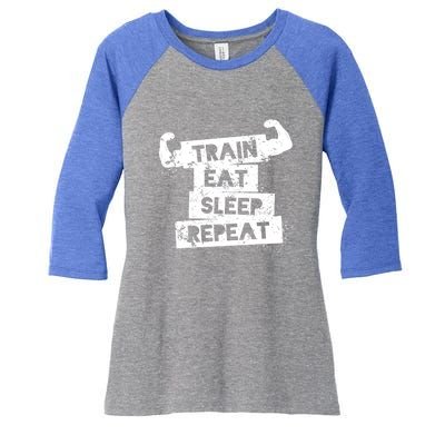 Gym Gift Train Eat Sleep Repeat Gift Women's Tri-Blend 3/4-Sleeve Raglan Shirt