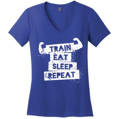 Gym Gift Train Eat Sleep Repeat Gift Women's V-Neck T-Shirt