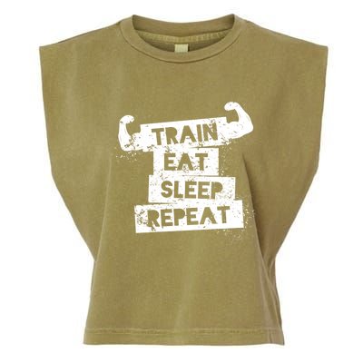 Gym Gift Train Eat Sleep Repeat Gift Garment-Dyed Women's Muscle Tee