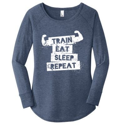 Gym Gift Train Eat Sleep Repeat Gift Women's Perfect Tri Tunic Long Sleeve Shirt