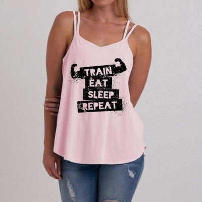 Gym Gift Train Eat Sleep Repeat Gift Women's Strappy Tank