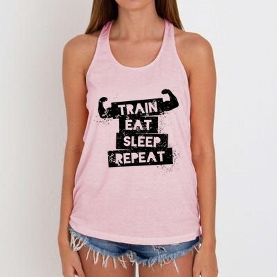 Gym Gift Train Eat Sleep Repeat Gift Women's Knotted Racerback Tank