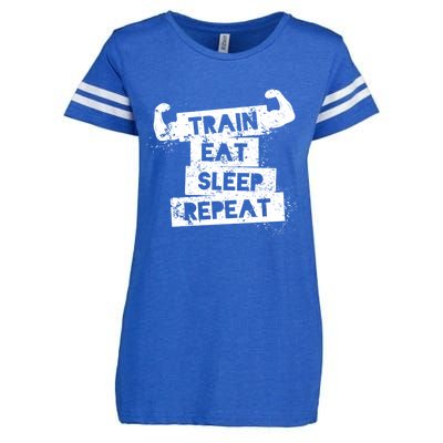 Gym Gift Train Eat Sleep Repeat Gift Enza Ladies Jersey Football T-Shirt