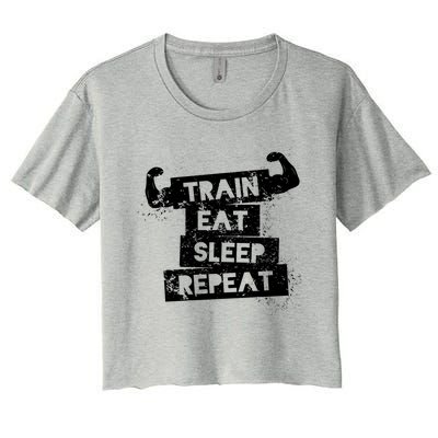 Gym Gift Train Eat Sleep Repeat Gift Women's Crop Top Tee