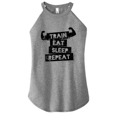 Gym Gift Train Eat Sleep Repeat Gift Women’s Perfect Tri Rocker Tank