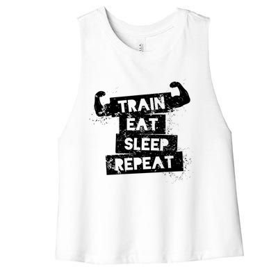 Gym Gift Train Eat Sleep Repeat Gift Women's Racerback Cropped Tank