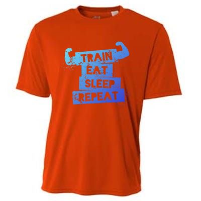 Gym Gift Train Eat Sleep Repeat Gift Cooling Performance Crew T-Shirt