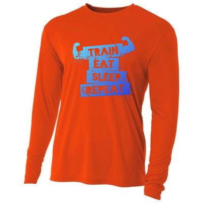 Gym Gift Train Eat Sleep Repeat Gift Cooling Performance Long Sleeve Crew