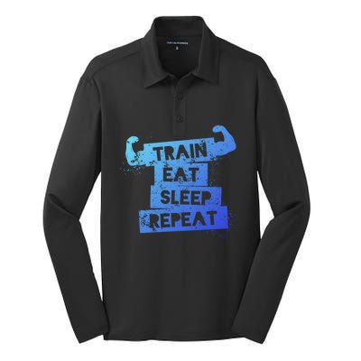 Gym Gift Train Eat Sleep Repeat Gift Silk Touch Performance Long Sleeve Polo