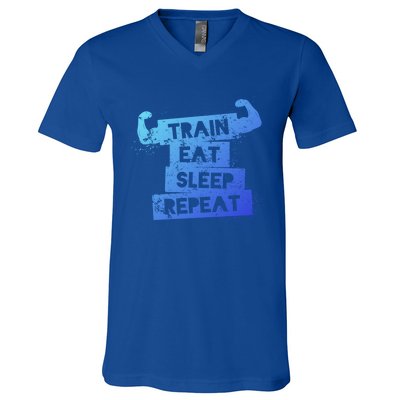 Gym Gift Train Eat Sleep Repeat Gift V-Neck T-Shirt