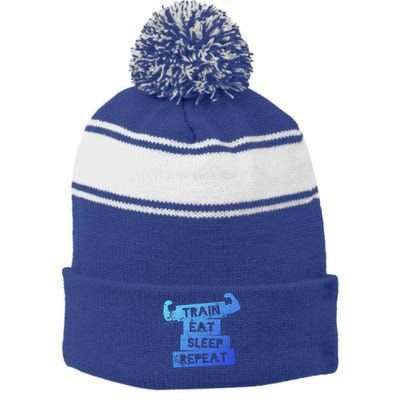 Gym Gift Train Eat Sleep Repeat Gift Stripe Pom Pom Beanie