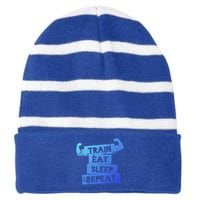 Gym Gift Train Eat Sleep Repeat Gift Striped Beanie with Solid Band