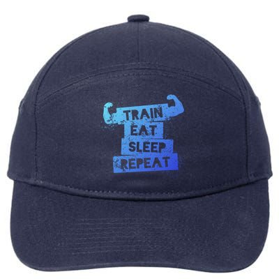 Gym Gift Train Eat Sleep Repeat Gift 7-Panel Snapback Hat