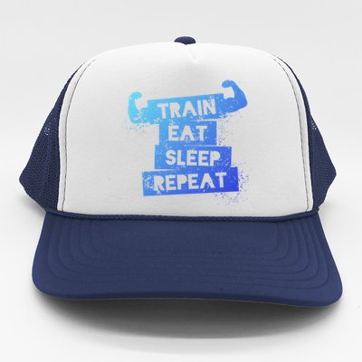 Gym Gift Train Eat Sleep Repeat Gift Trucker Hat