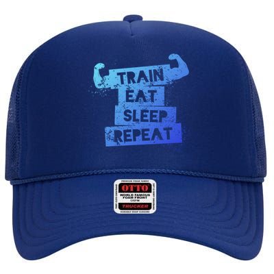 Gym Gift Train Eat Sleep Repeat Gift High Crown Mesh Back Trucker Hat