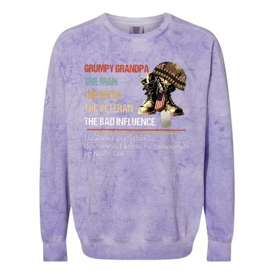 Grumpy Grandpa The Man The Myth The Veteran Colorblast Crewneck Sweatshirt