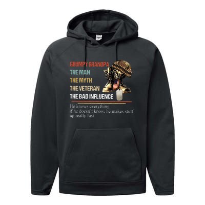 Grumpy Grandpa The Man The Myth The Veteran Performance Fleece Hoodie