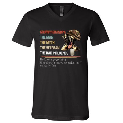 Grumpy Grandpa The Man The Myth The Veteran V-Neck T-Shirt