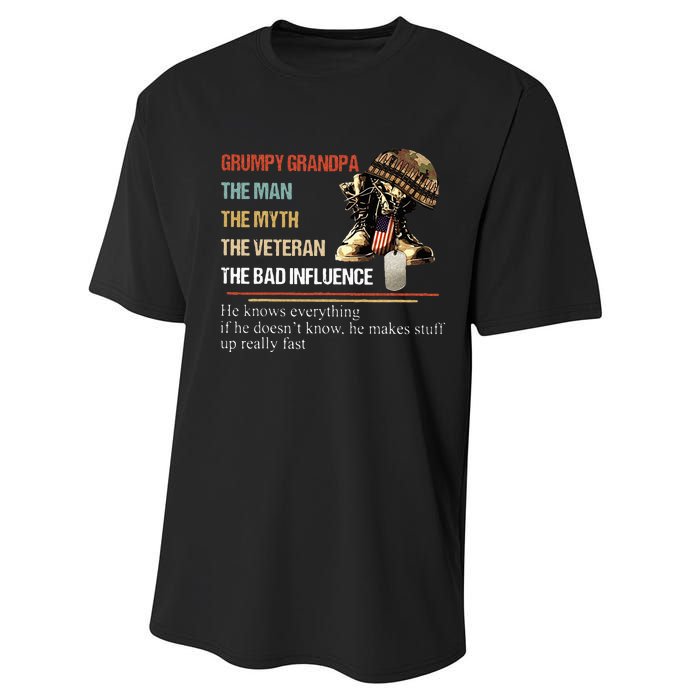 Grumpy Grandpa The Man The Myth The Veteran Performance Sprint T-Shirt