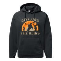 Give God The Reins Cowboy Retro For Christian Performance Fleece Hoodie