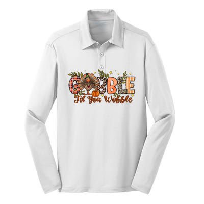 Gobble Gobble Til You Wobble Thanksgiving Turkey Autumn Vibes Silk Touch Performance Long Sleeve Polo