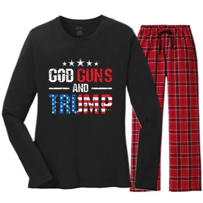 God Guns Trump 2nd Amendment Trump 45 47 Women's Long Sleeve Flannel Pajama Set 