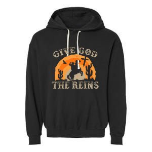 Give God The Reins Cowboy Retro For Christian Garment-Dyed Fleece Hoodie