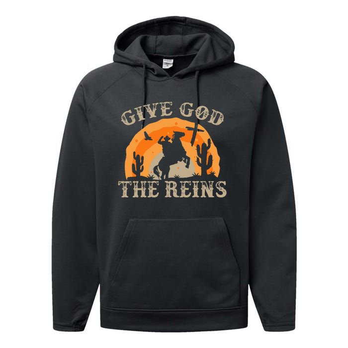 Give God The Reins Cowboy Retro For Christian Performance Fleece Hoodie