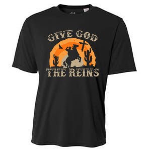 Give God The Reins Cowboy Retro For Christian Cooling Performance Crew T-Shirt