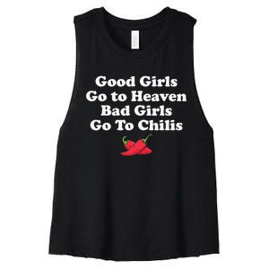 Good Go To Heaven Bad Go To Chilis Funny Pepper Women's Racerback Cropped Tank