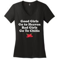 Good Go To Heaven Bad Go To Chilis Funny Pepper Women's V-Neck T-Shirt