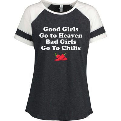 Good Go To Heaven Bad Go To Chilis Funny Pepper Enza Ladies Jersey Colorblock Tee