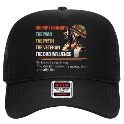 Grumpy Grandpa The Man The Myth The Veteran High Crown Mesh Back Trucker Hat