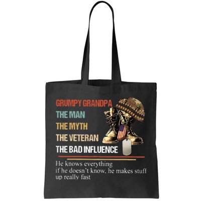 Grumpy Grandpa The Man The Myth The Veteran Tote Bag