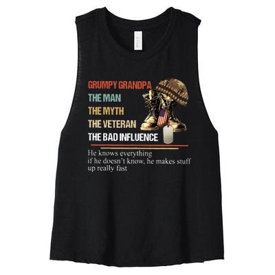 Grumpy Grandpa The Man The Myth The Veteran Women's Racerback Cropped Tank