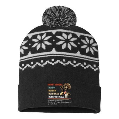 Grumpy Grandpa The Man The Myth The Veteran USA-Made Snowflake Beanie