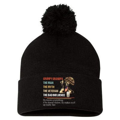 Grumpy Grandpa The Man The Myth The Veteran Pom Pom 12in Knit Beanie