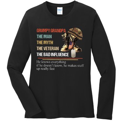 Grumpy Grandpa The Man The Myth The Veteran Ladies Long Sleeve Shirt