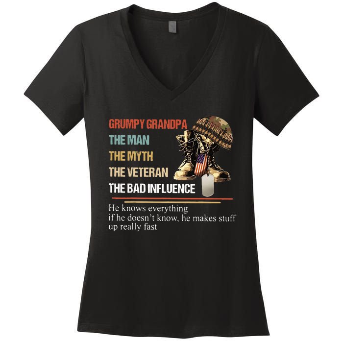 Grumpy Grandpa The Man The Myth The Veteran Women's V-Neck T-Shirt