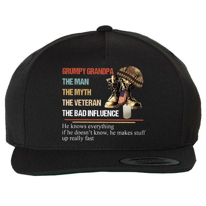 Grumpy Grandpa The Man The Myth The Veteran Wool Snapback Cap