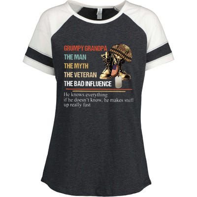 Grumpy Grandpa The Man The Myth The Veteran Enza Ladies Jersey Colorblock Tee